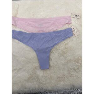 SOMA Embliss size XL Soft Stretch Thong Panty Pink & Purple NEW  X-Large 2 pair
